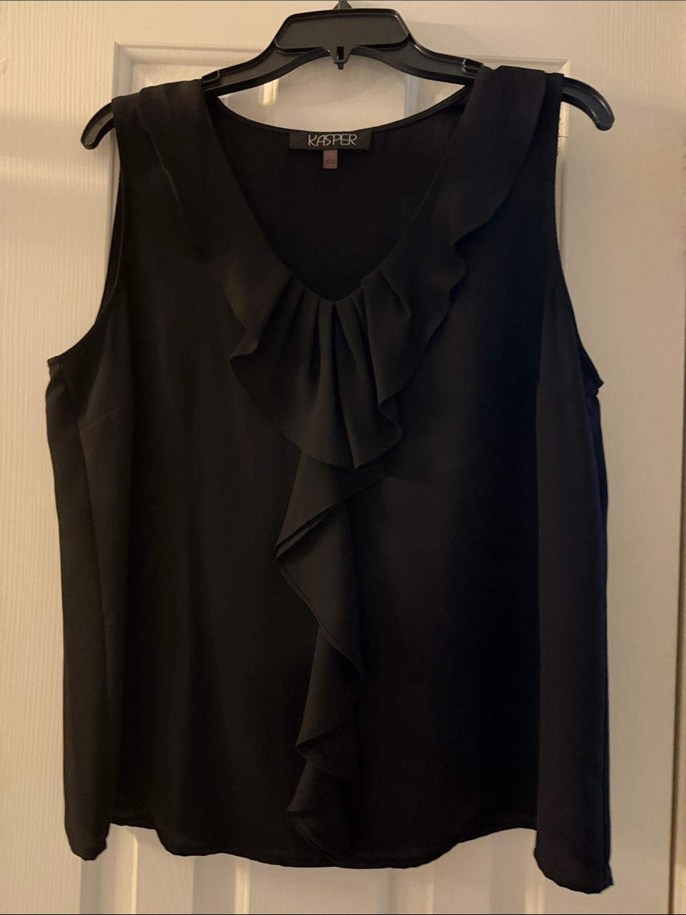 Kasper Black Sleeveless V-Neck Ruffle Front Camisole